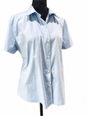 Gap Stretch light Blue Button Down Blouse XL Cotton Short Sleeve Classic